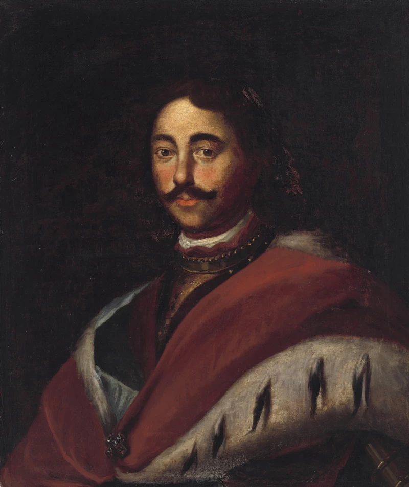 Ritratto dello zar Pietro il Grande di Russia in armatura ed ermellino (1672 - 1725), reggente dal 1682